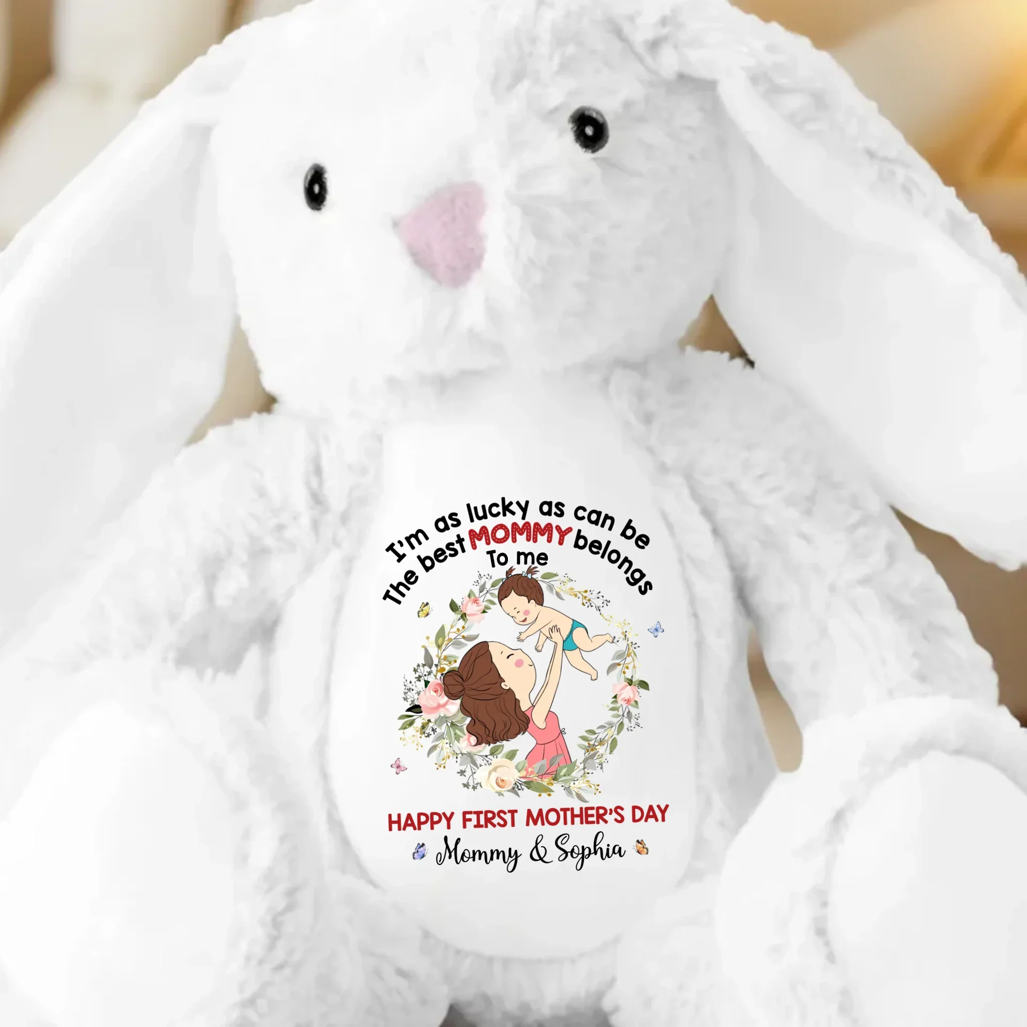 My First Best Friend, My Mommy - Family Personalized Custom Easter Bunny Plush - Mother's Day, Baby Shower Gift, Gift For First Mom - Image 2