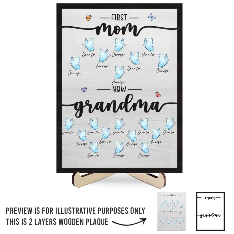 My First Home Was In Her Heart - Family Personalized Custom 2-Layered Wooden Plaque With Stand - Gift For Mom, Grandma - Image 2