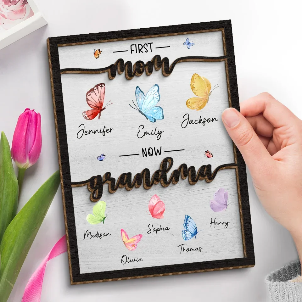 My First Home Was In Her Heart - Family Personalized Custom 2-Layered Wooden Plaque With Stand - Gift For Mom, Grandma - Image 3