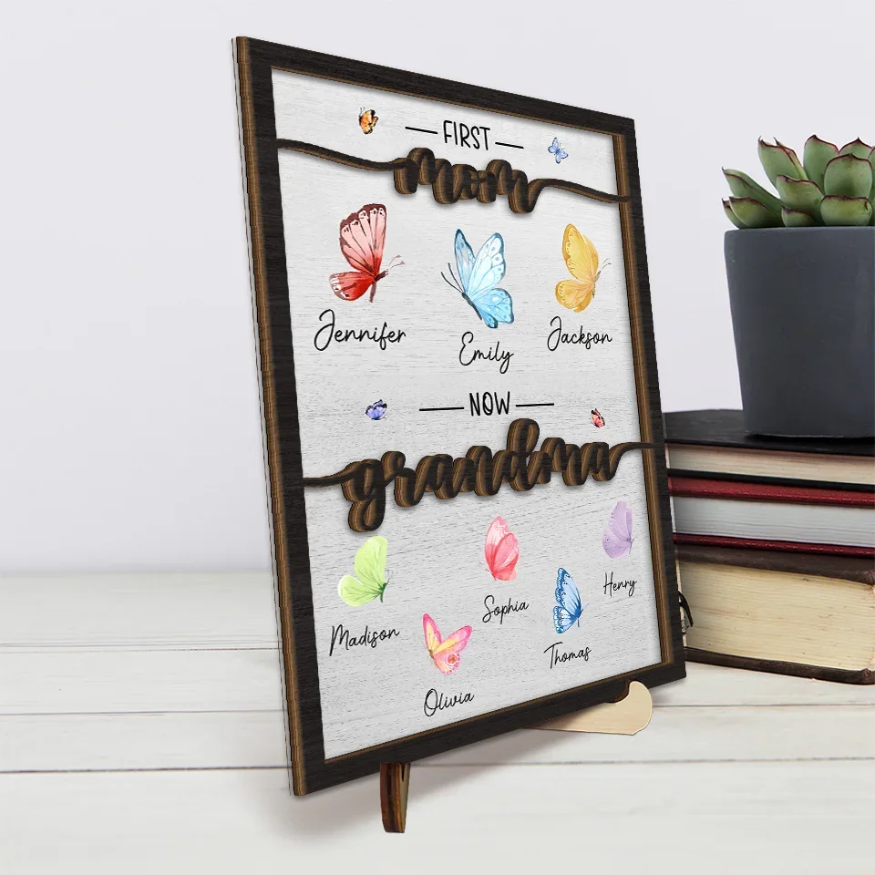 My First Home Was In Her Heart - Family Personalized Custom 2-Layered Wooden Plaque With Stand - Gift For Mom, Grandma - Image 4