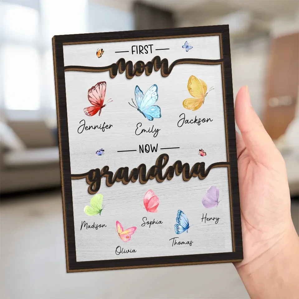 My First Home Was In Her Heart - Family Personalized Custom 2-Layered Wooden Plaque With Stand - Gift For Mom, Grandma - Image 5