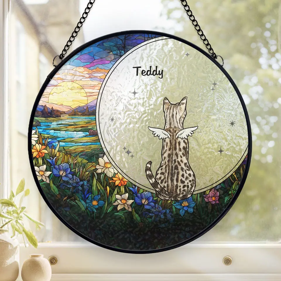 My Heart Will Always Wear The Pawprints Left By You - Memorial Personalized Custom Stained Glass Window Hanging Suncatcher - Sympathy Gift For Pet Owners, Pet Lovers