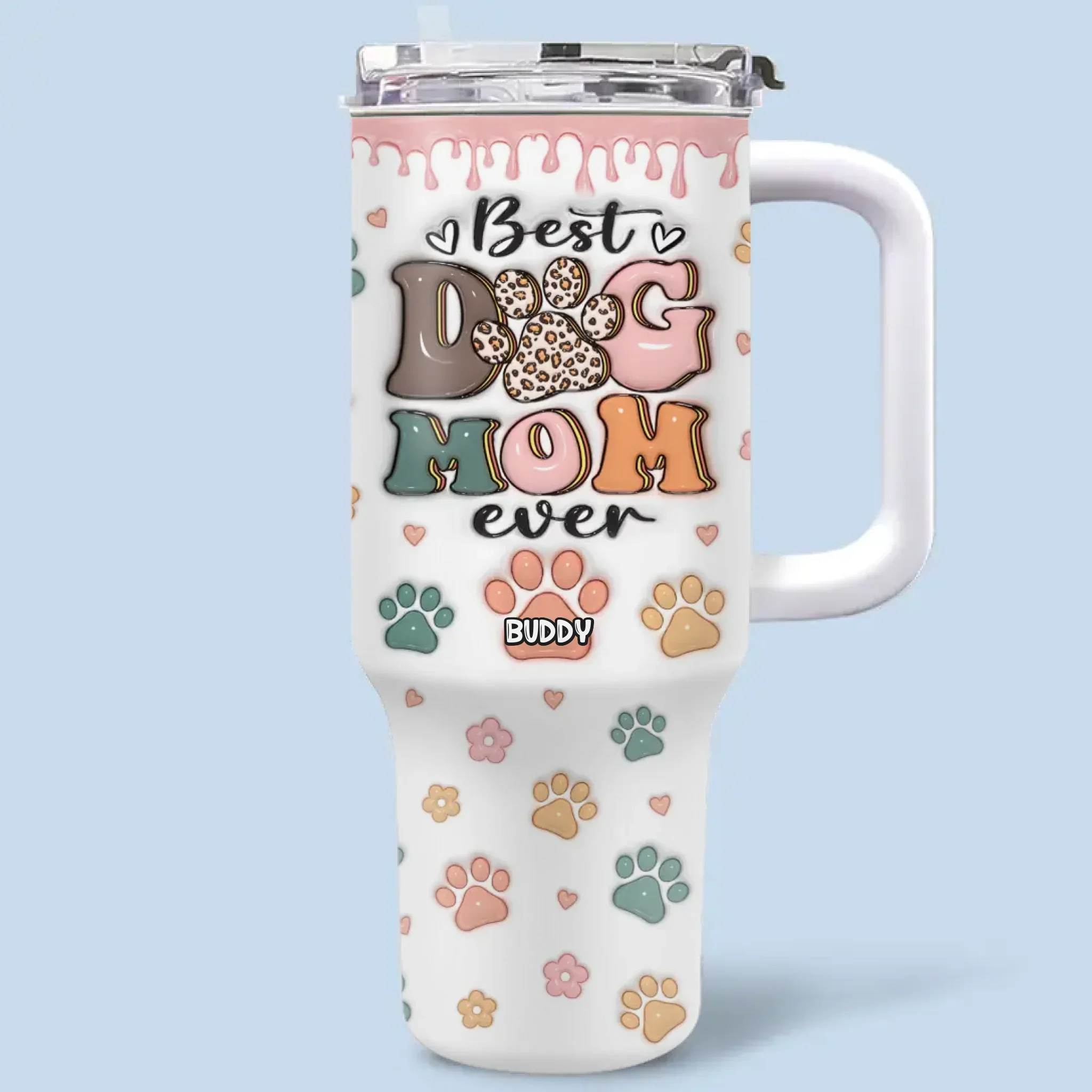 My Kids Have Paws - Dog Personalized Custom 3D Inflated Effect Printed 40 Oz Stainless Steel Tumbler With Handle - Gift For Pet Owners, Pet Lovers - Image 2