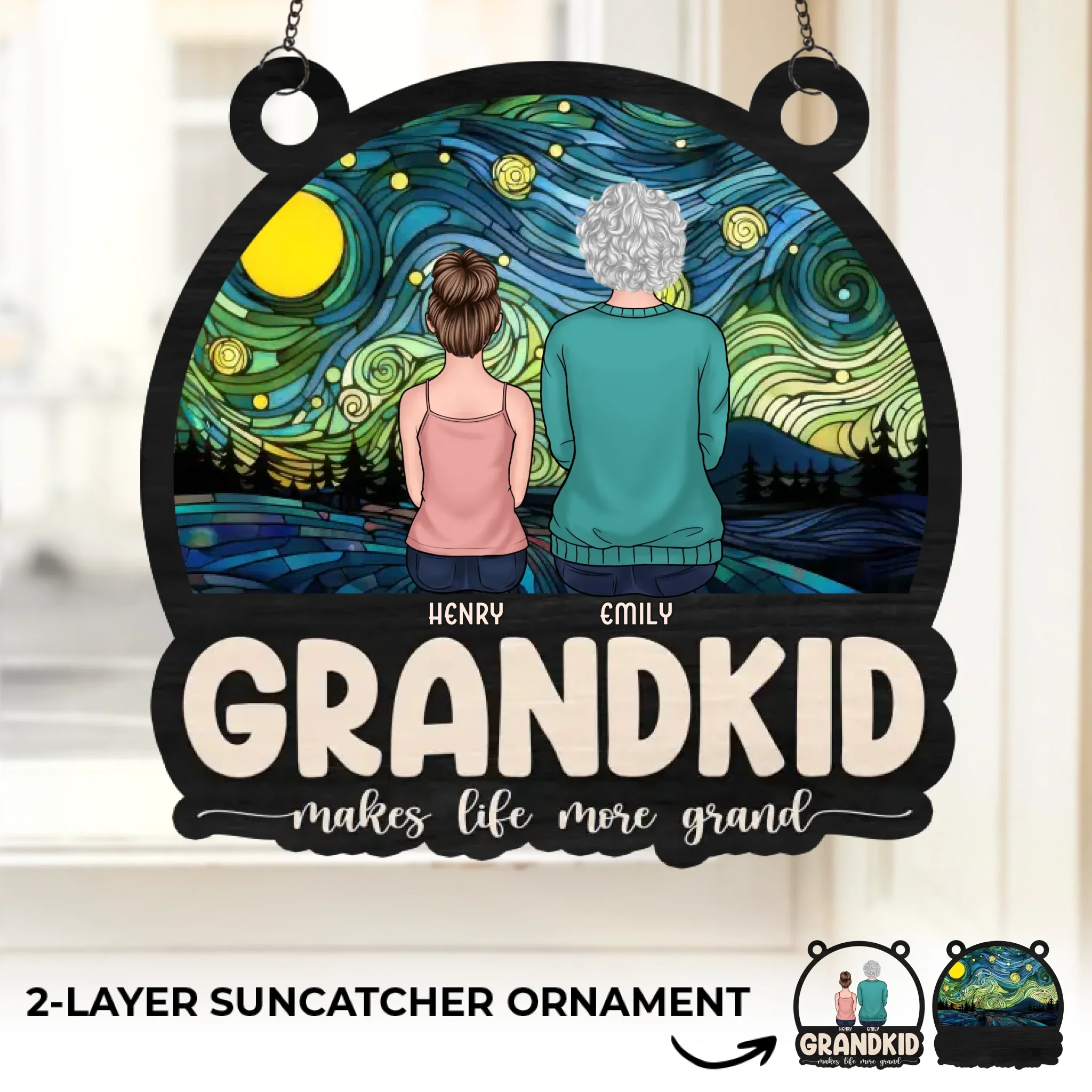 My Universe Is Built Of Grandkids - Family Personalized Window Hanging Suncatcher Ornament - Mother's Day, Gift For Mom, Grandma - Image 2