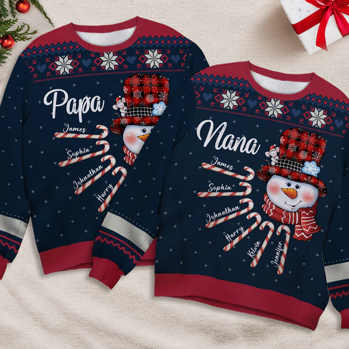 Nana's Candy Cane Cuties - Family Personalized Custom Ugly Sweatshirt - Unisex Wool Jumper - Christmas Gift For Grandma, Grandparents - Image 3