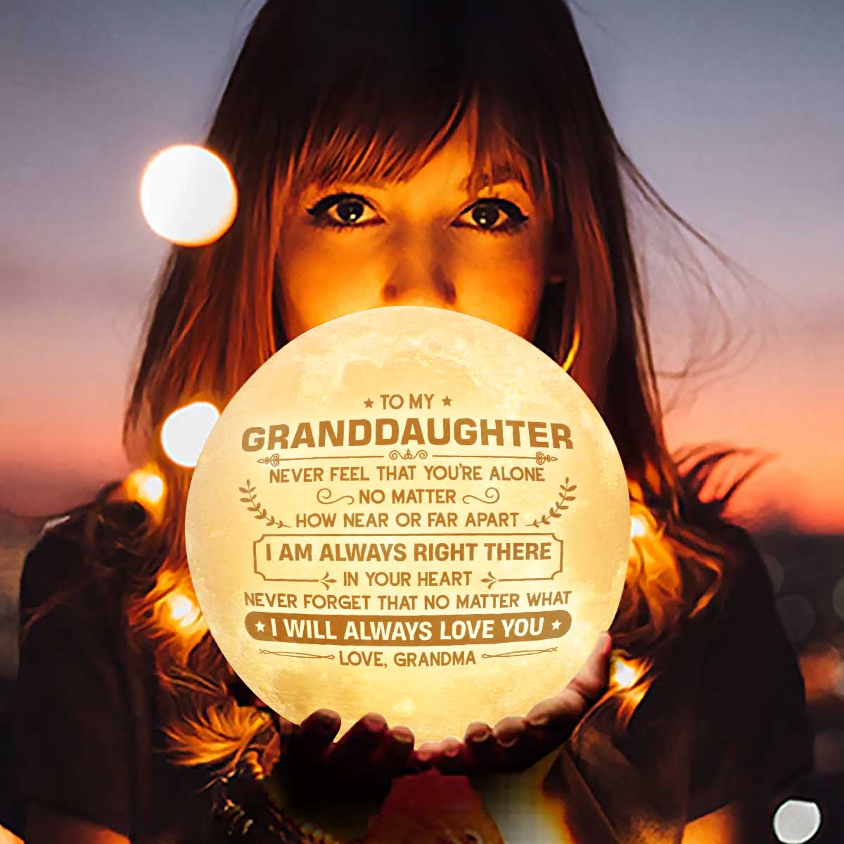 Never Feel That You're Alone - Moon Lamp - To My Granddaughter, Gift For Granddaughter, Granddaughter Gift From Grandma, Birthday Gift For Granddaughter, Christmas Gift - Image 3