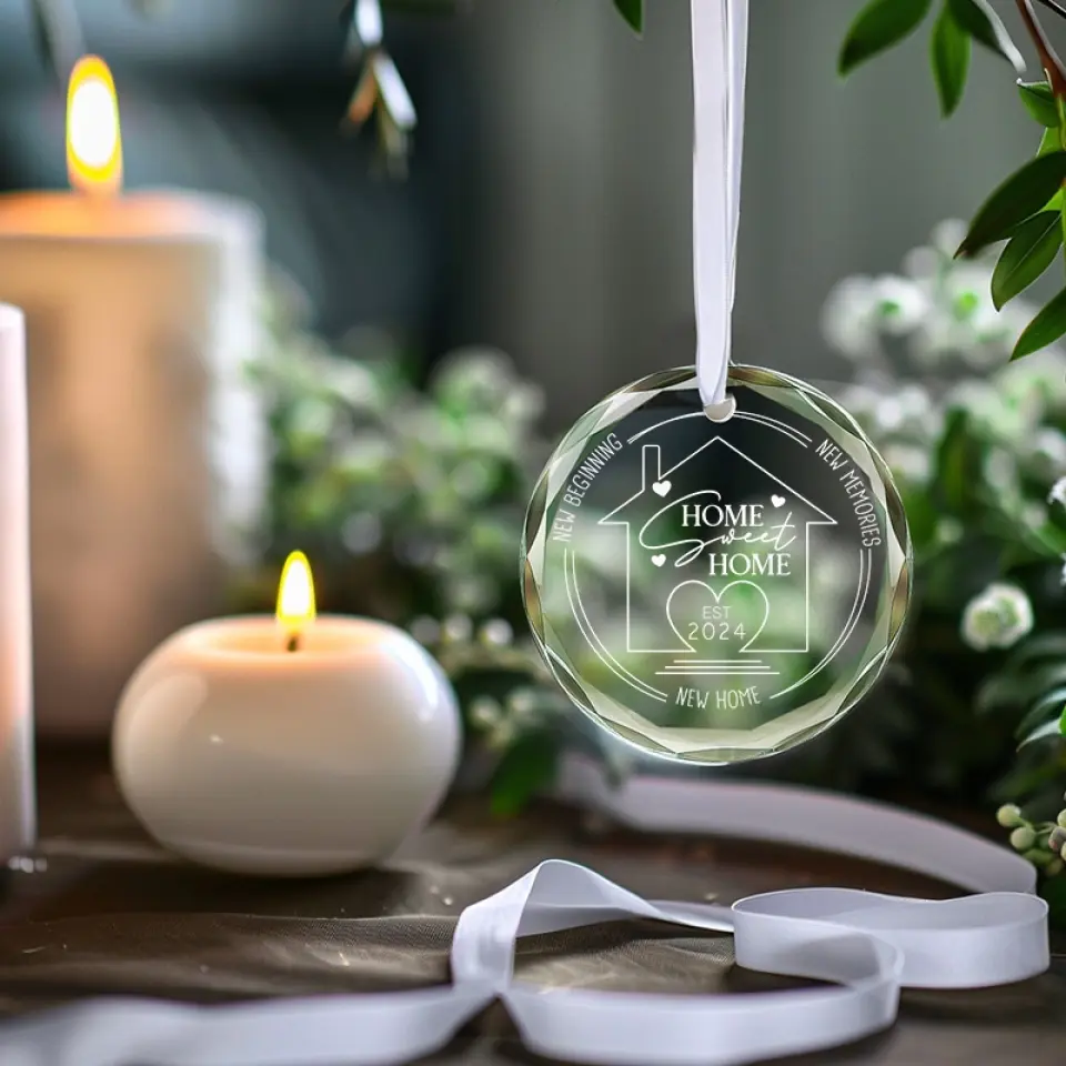 New Home New Beginning New Memories - Couple Personalized Custom Circle Glass Ornament - Gift For Husband Wife, Anniversary - Image 3