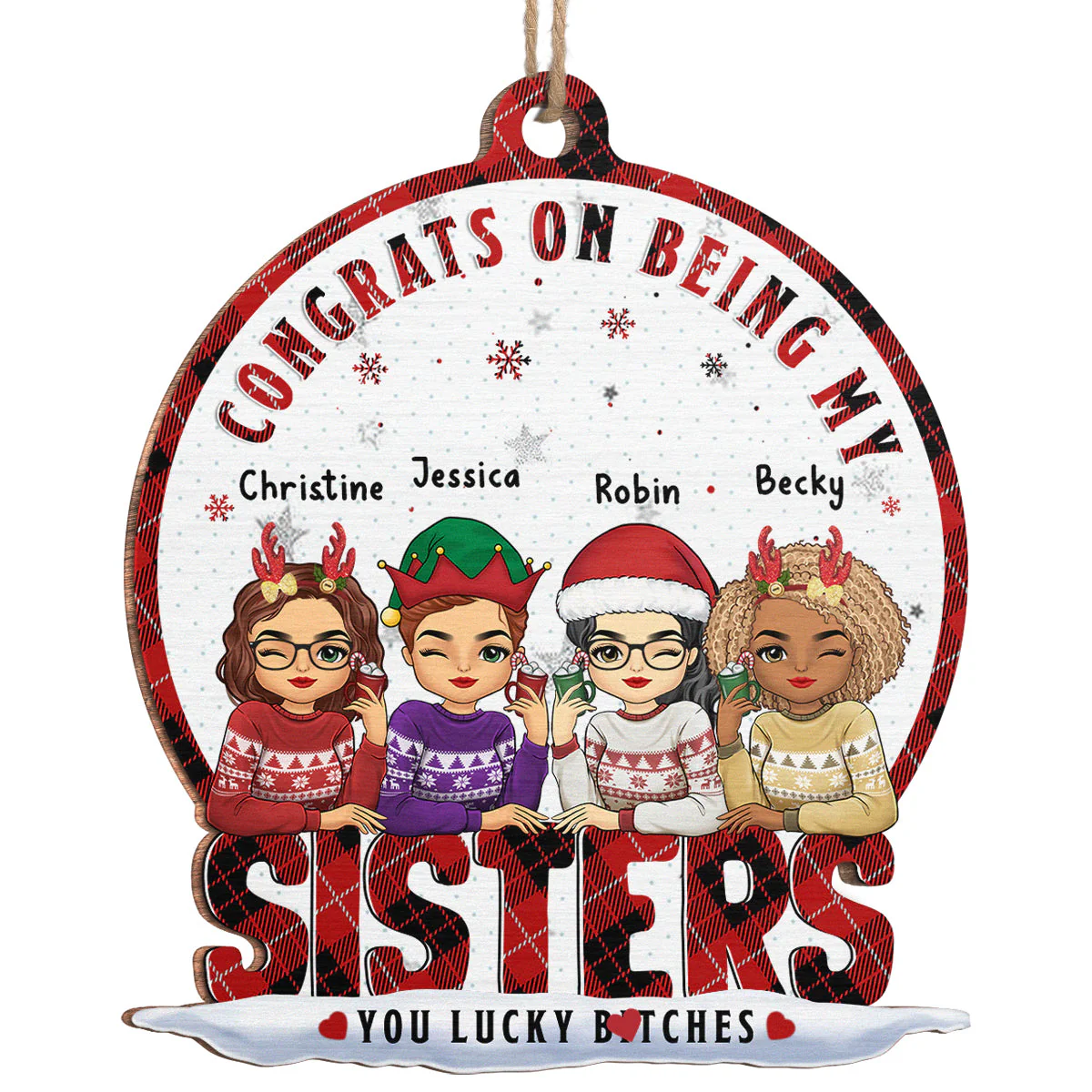 No Greater Gift Than Friendship - Bestie Personalized Custom Ornament - Wood Snow Globe Shaped - Christmas Gift For Best Friends, BFF, Sisters - Image 2