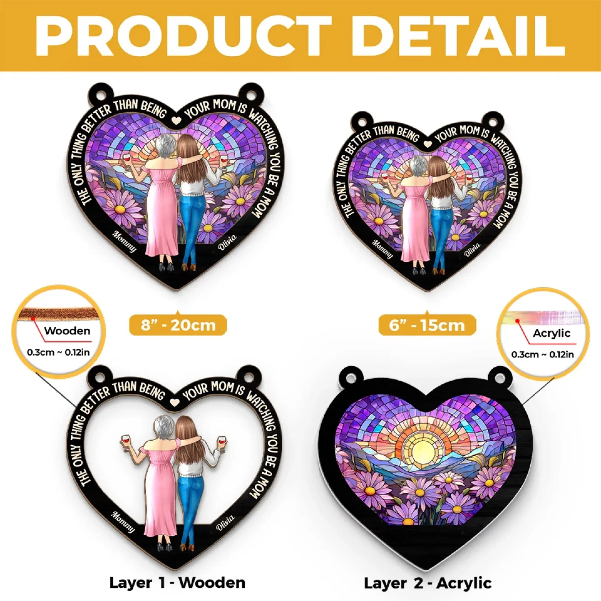 No One Loves Like A Mom - Family Personalized Window Hanging Suncatcher - Gift For Mom, Daughter - Image 5