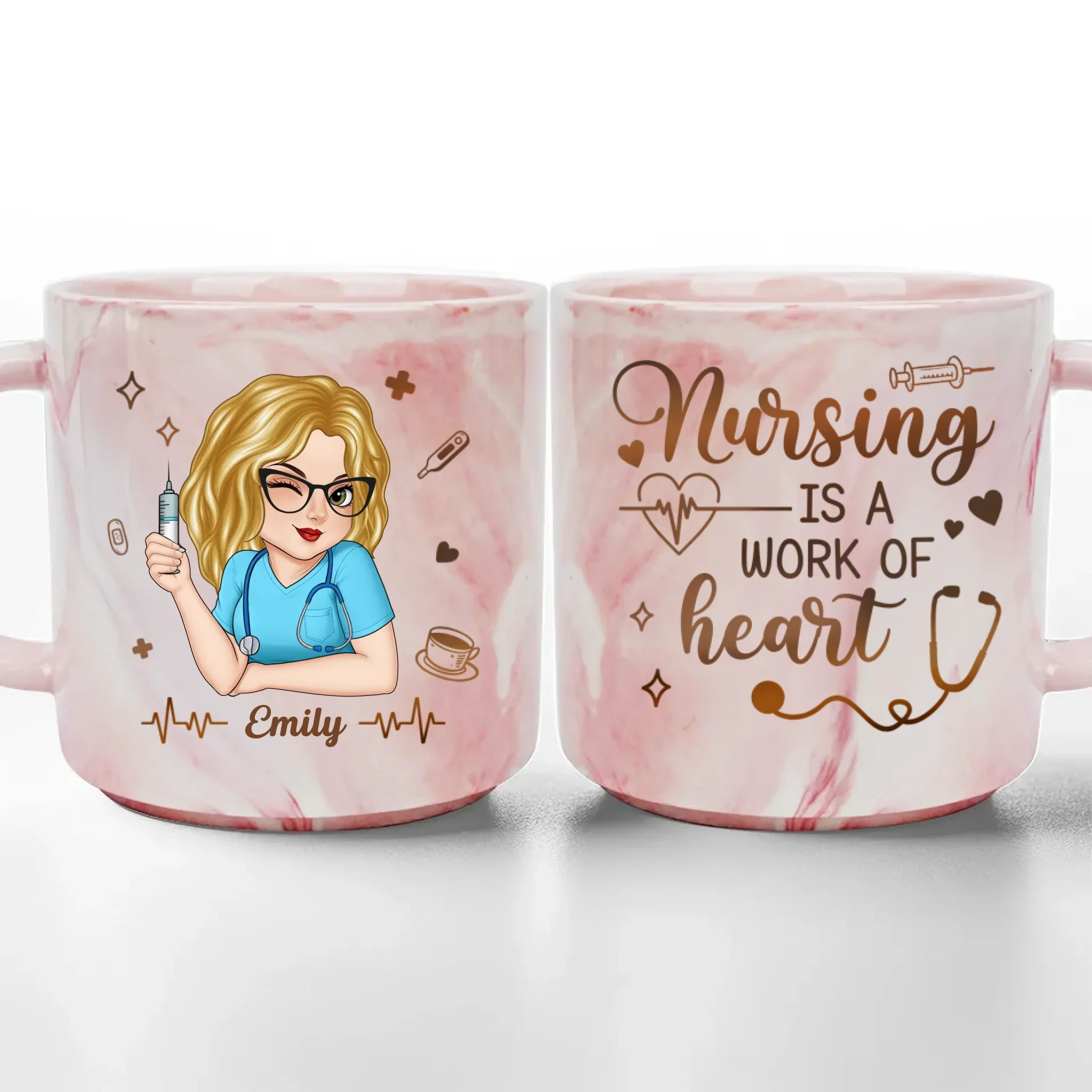 Nursing Is A Work Of Heart - Nurse Personalized Custom Marble Mug - Appreciation, Thank You Gift, Nurse Life, Doctor Life - Image 2