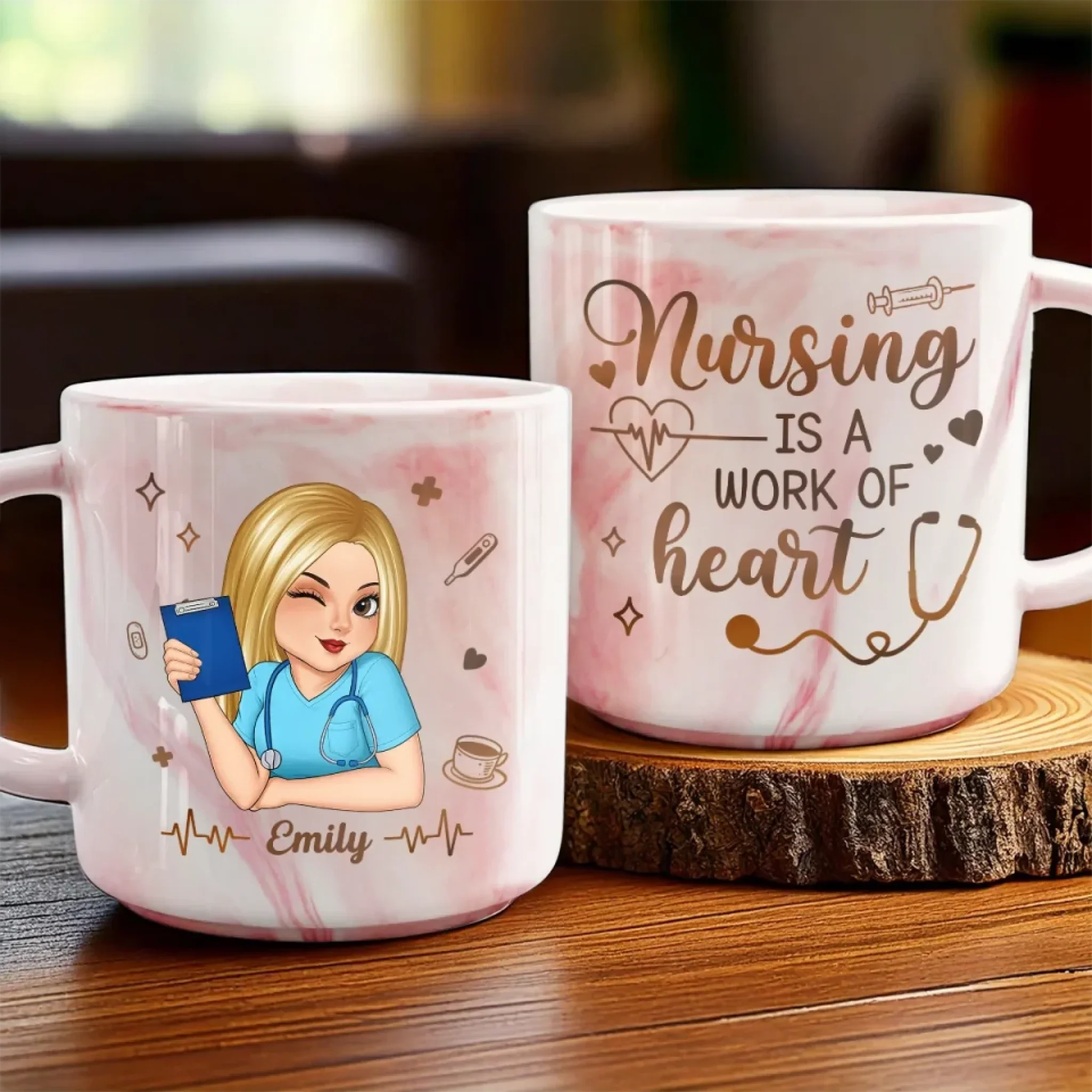 Nursing Is A Work Of Heart - Nurse Personalized Custom Marble Mug - Appreciation, Thank You Gift, Nurse Life, Doctor Life - Image 3