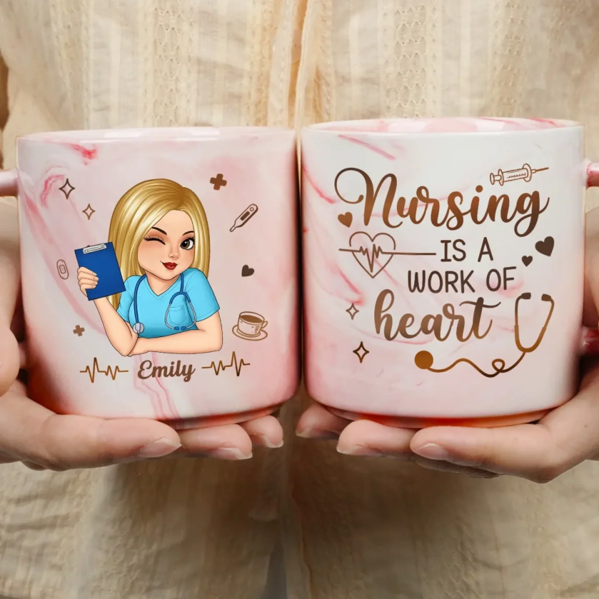 Nursing Is A Work Of Heart - Nurse Personalized Custom Marble Mug - Appreciation, Thank You Gift, Nurse Life, Doctor Life - Image 4