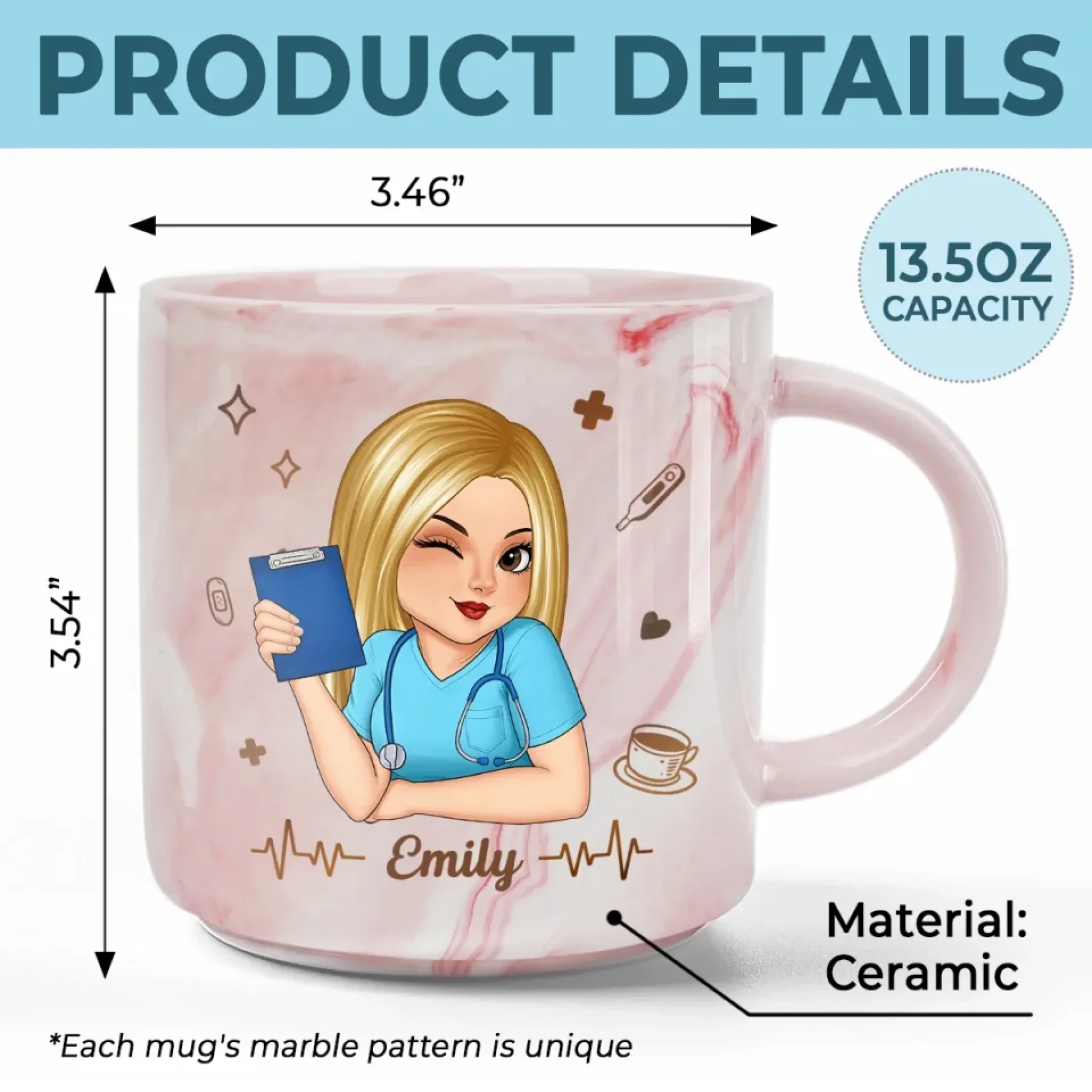 Nursing Is A Work Of Heart - Nurse Personalized Custom Marble Mug - Appreciation, Thank You Gift, Nurse Life, Doctor Life - Image 5