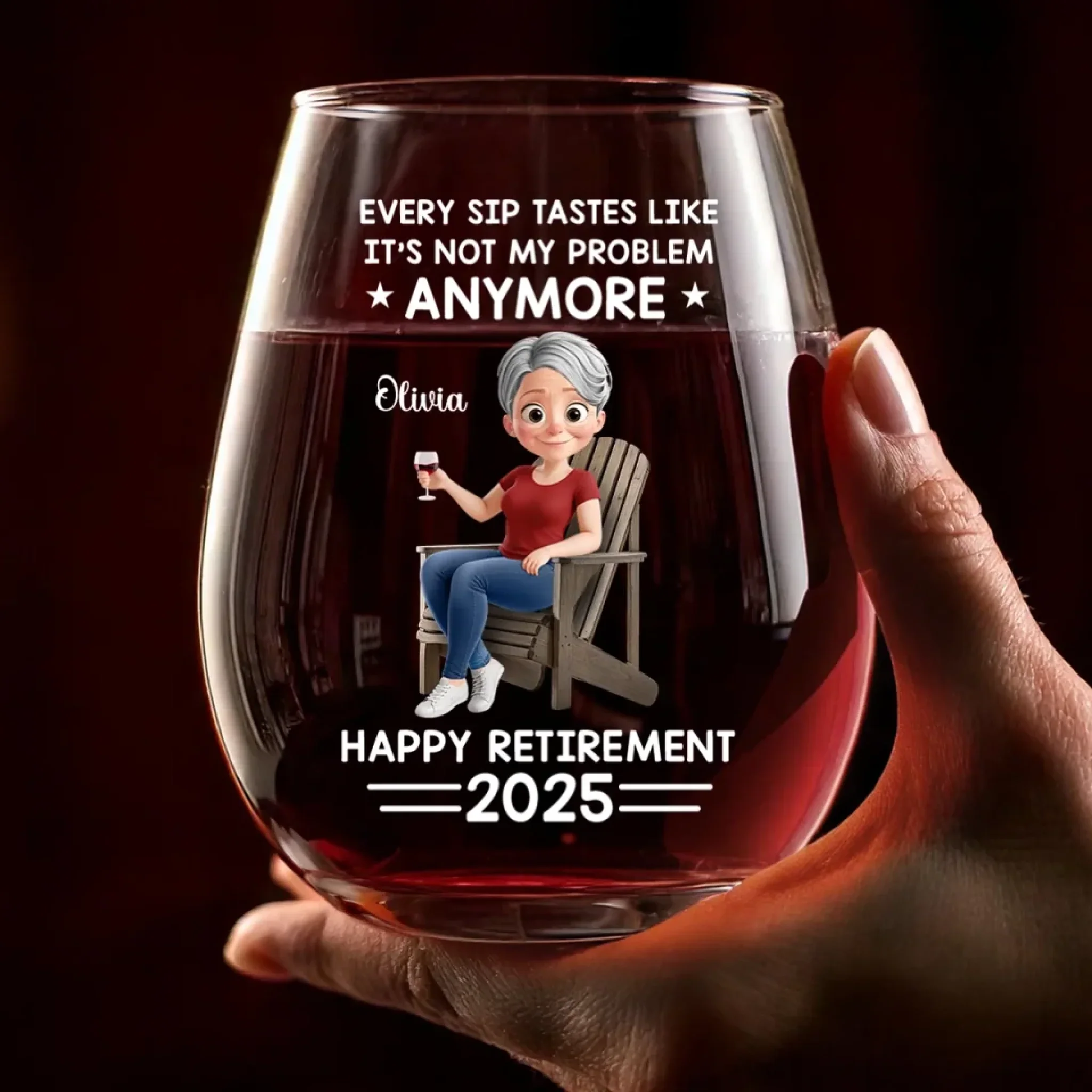 Officially Off The Clock - Personalized Custom Wine Glass - Appreciation, Retirement Gift For Yourself, Best Friends, Siblings, Family Members, Coworkers - Image 3