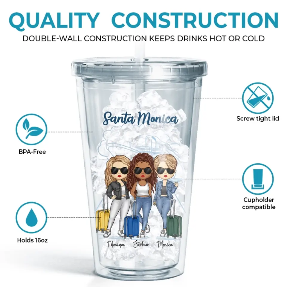 Oh Ship It's A Girls Trip - Bestie Personalized Custom Clear Acrylic Tumbler - Summer Vacation Gift For Best Friends, BFF, Sisters - Image 4