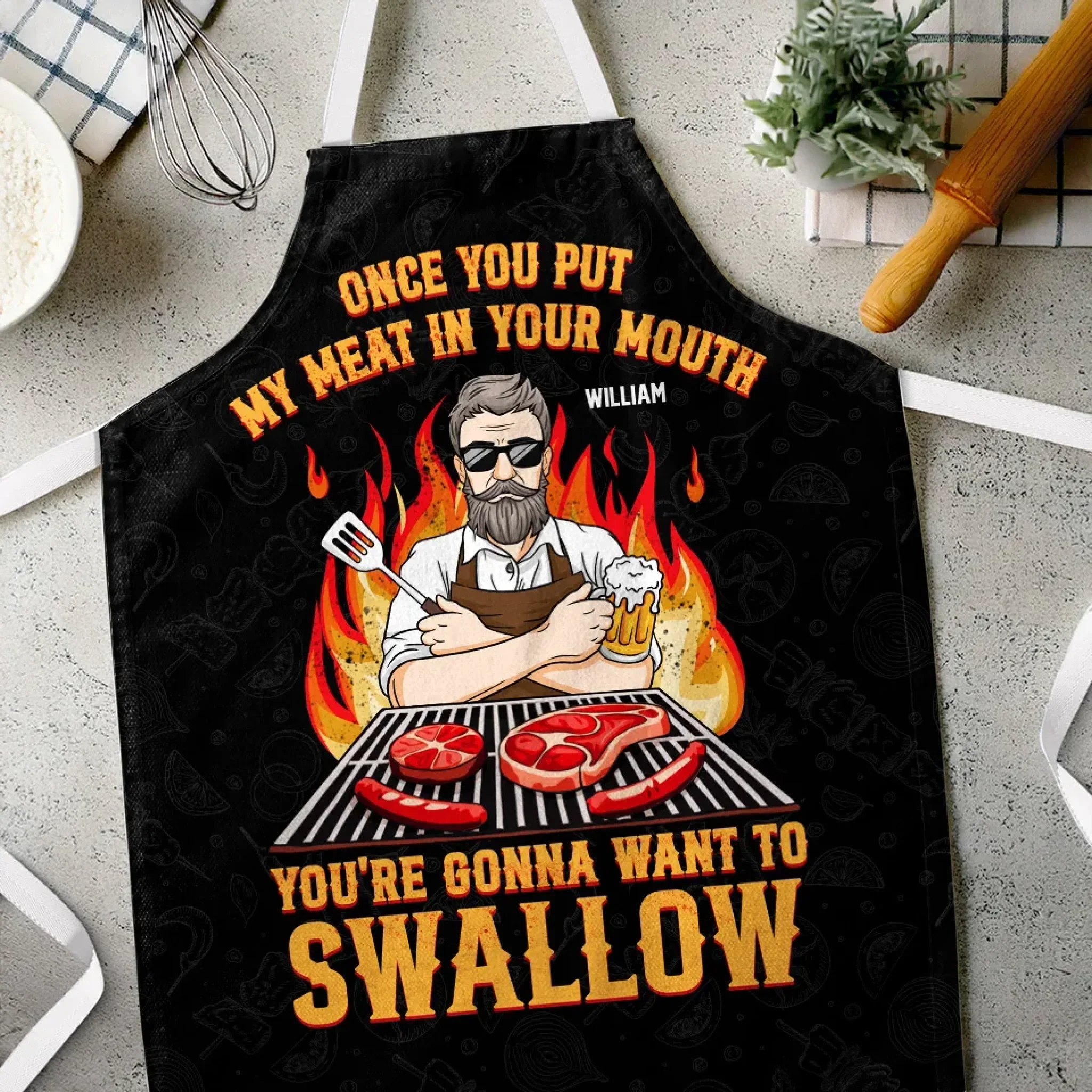 Once You Put My Meat In Your Mouth, You're Gonna Want To Swallow - Couple Personalized Custom Apron - Gift For Husband Wife, Anniversary - Image 3