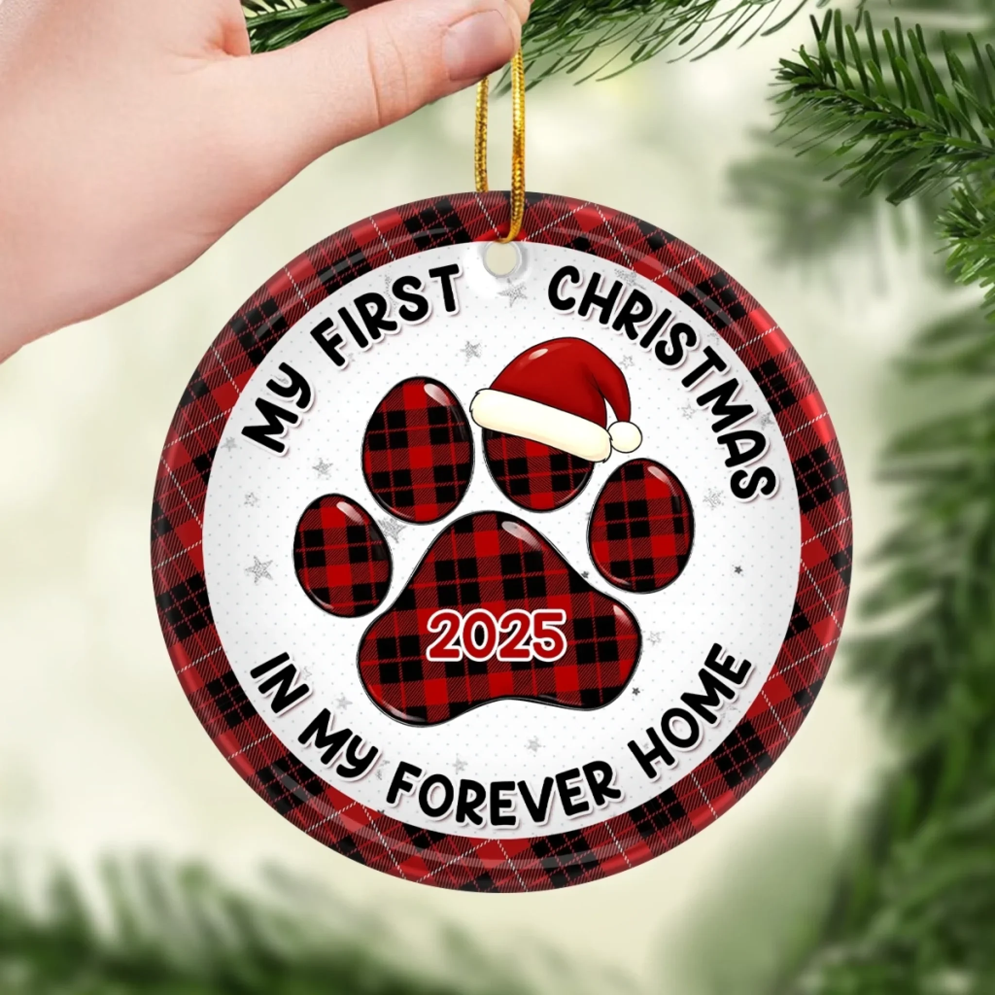Ornament - Ceramic Round Shaped - Christmas Birthday Gifts For Dog Cat Lovers, Dog Dad And Mom, Cat Owners - First Christmas Cuddles - Image 3