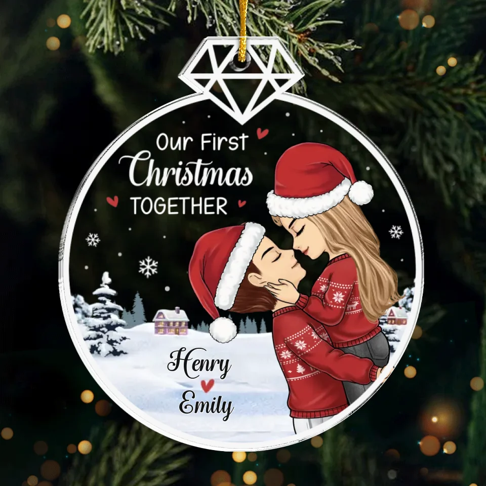 Our First Christmas Sparkles With Love - Couple Personalized Custom Ornament - Acrylic Custom Shaped - Christmas Gift For Husband Wife, Anniversary, First Christmas - Image 2