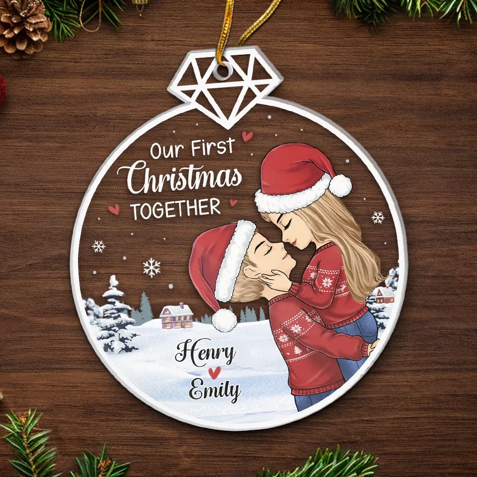Our First Christmas Sparkles With Love - Couple Personalized Custom Ornament - Acrylic Custom Shaped - Christmas Gift For Husband Wife, Anniversary, First Christmas - Image 5