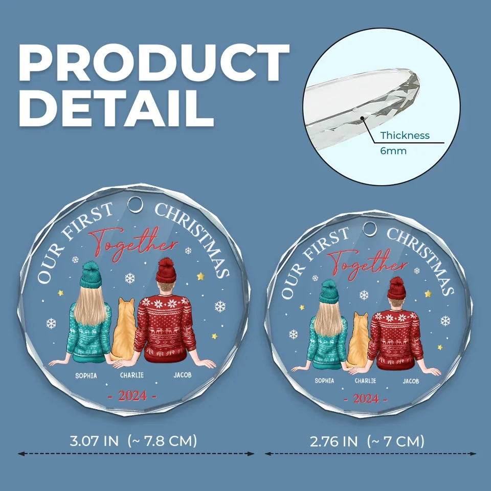 Our First Christmas Together With Our Pet - Dog & Cat Personalized Custom Circle Glass Ornament - Christmas Gift For Husband Wife, Anniversary, First Christmas, Pet Owners, Pet Lovers - Image 4