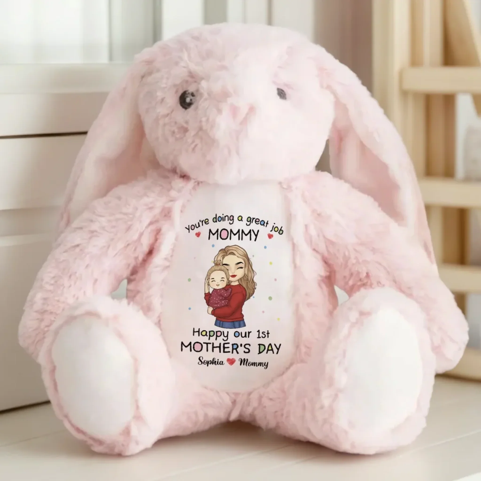 Our First Mother's Day Together - Family Personalized Custom Easter Bunny Plush - Mother's Day, Baby Shower Gift, Gift For First Mom - Image 7