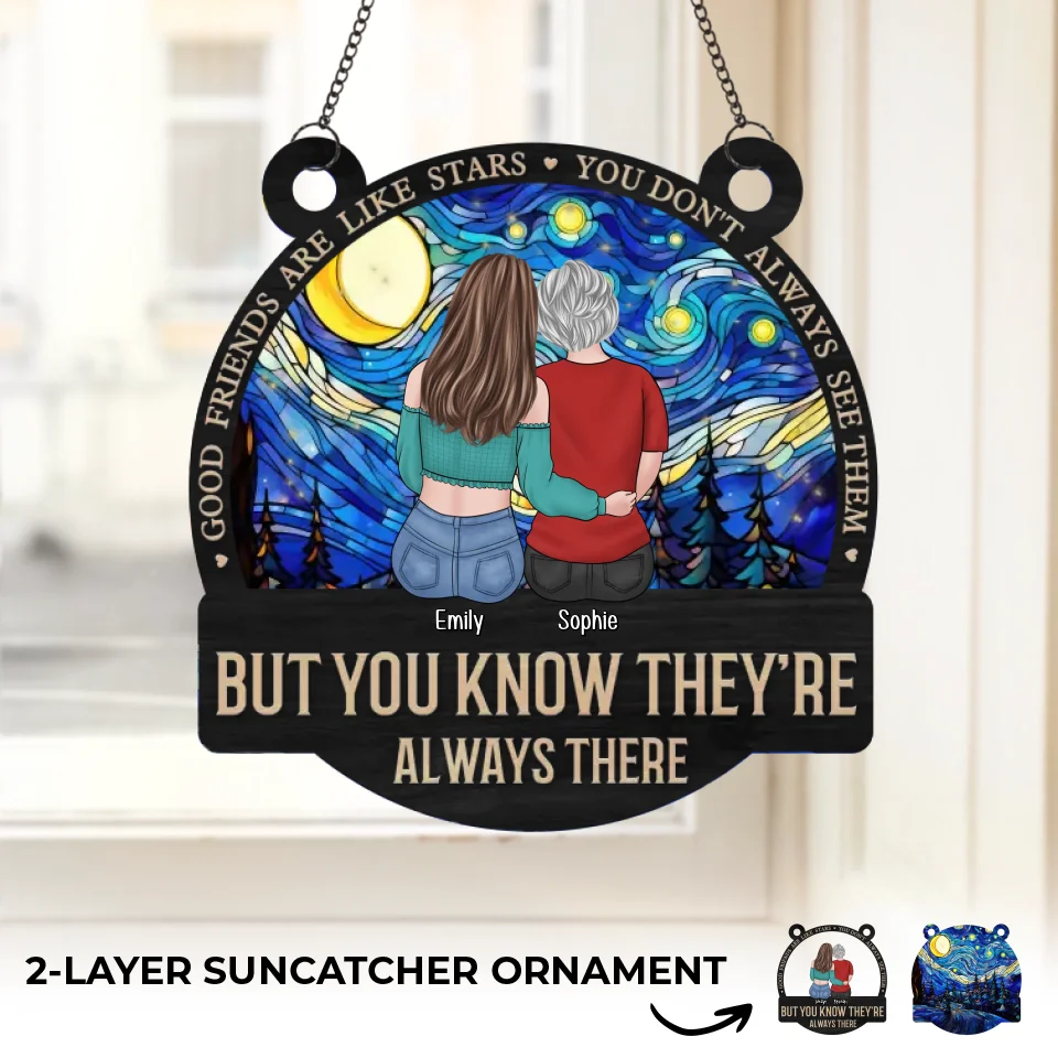 Our Friendship Knows No Distance - Bestie Personalized Window Hanging Suncatcher Ornament - Gift For Best Friends, BFF, Sisters - Image 2
