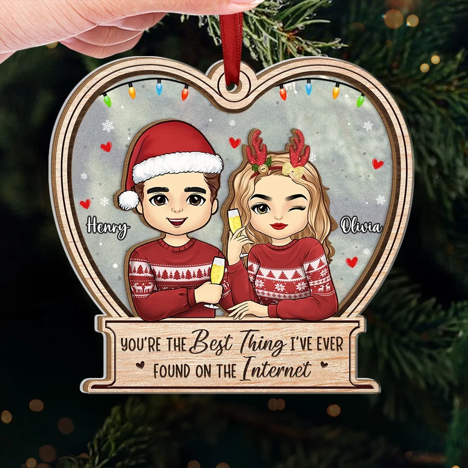 Our Hearts Glow With Love This Christmas - Couple Personalized Custom Wood & Acrylic Ornament - Christmas Gift For Husband Wife, Anniversary - Image 4
