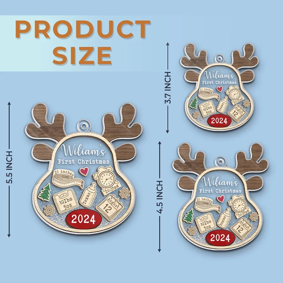 Our Little Reindeer Is Ready For Their First Sleigh Ride! - Family Personalized Custom Ornament - Acrylic Custom Shaped - Christmas Gift For Baby Kids, Newborn Baby, First Christmas - Image 6