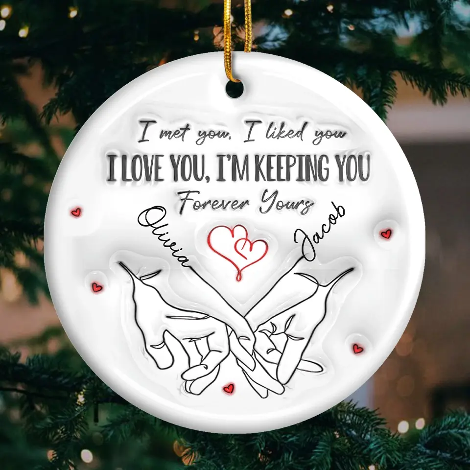 Our Love Is The Greatest Gift This Christmas - Couple Personalized Custom 3D Inflated Effect Printed Ornament - Ceramic Round Shaped - Christmas Gift For Husband Wife, Anniversary