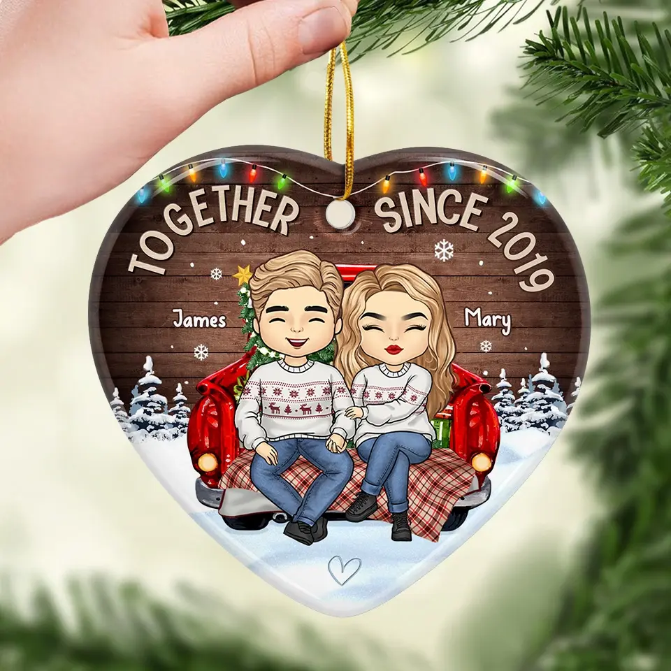 Our Love Is The Star That Shines Brightest During Christmas - Couple Personalized Custom Ornament - Ceramic Heart Shaped - Christmas Gift For Husband Wife, Anniversary - Image 3