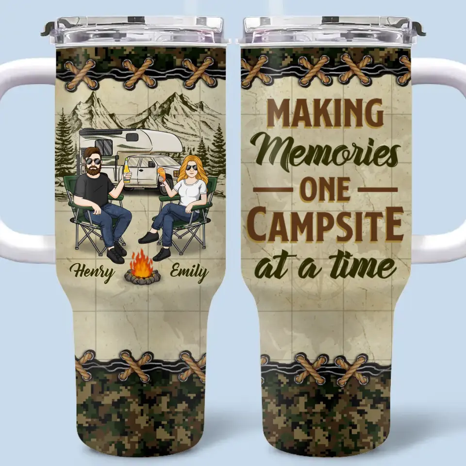Our Love Story Is A Journey - Camping Personalized Custom 40 Oz Stainless Steel Tumbler With Handle - Gift For Husband Wife, Camping Lovers - Image 2