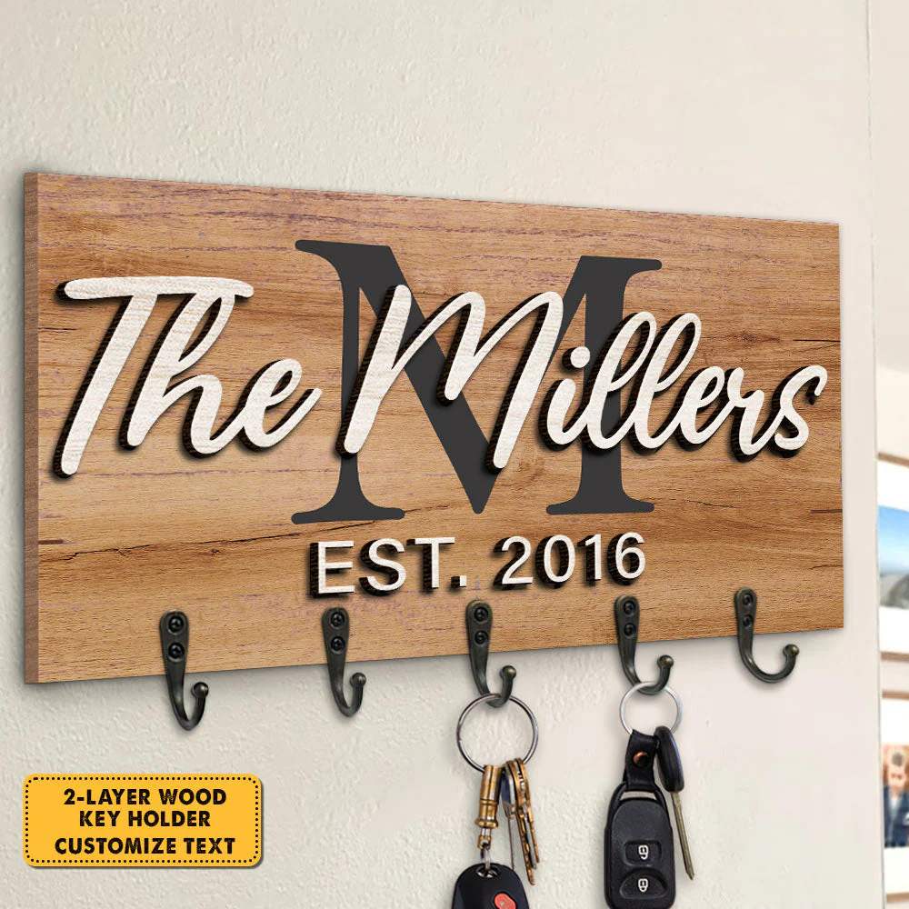 Our Sweet Family - Personalized Key Hanger, Key Holder, 2-Layer Wood Key Hanger - Gift For Couple, Husband Wife, Anniversary, Engagement, Wedding, Marriage Gift - Image 3
