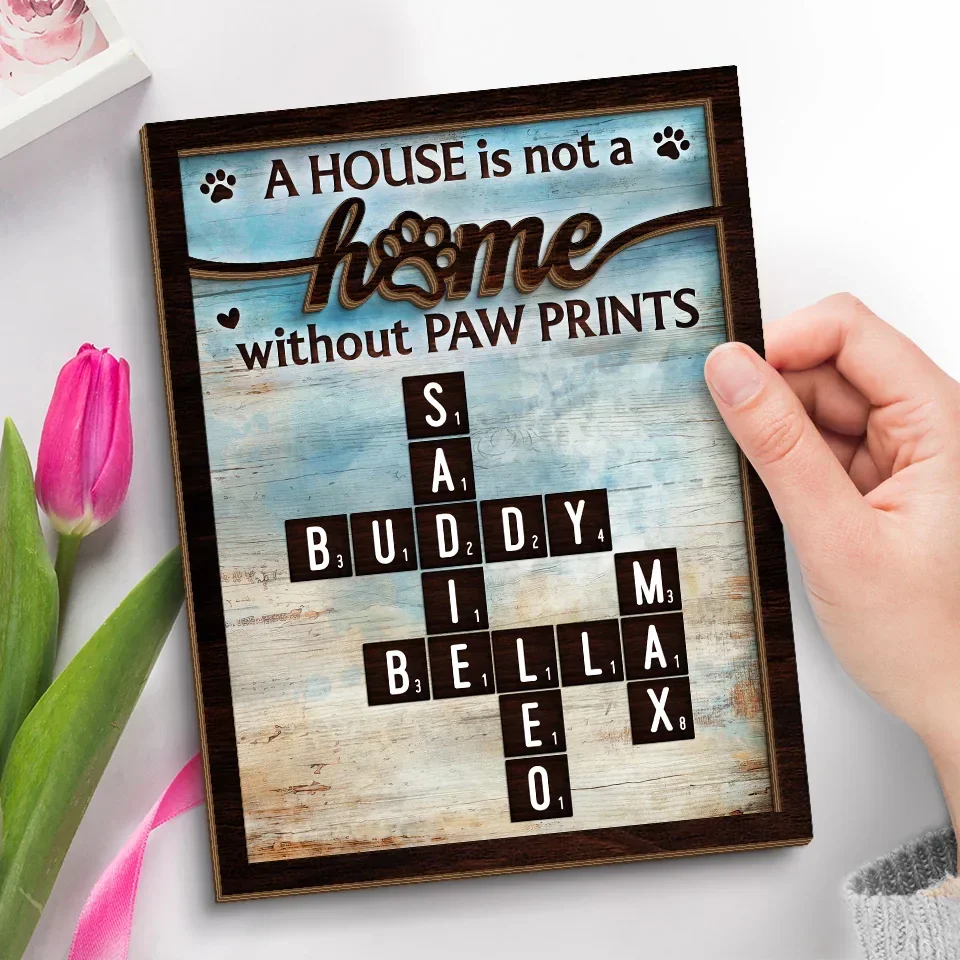 Pawprints Make A House Feel Like A Home - Memorial Personalized Custom 2-Layered Wooden Plaque With Stand - Sympathy Gift For Pet Owners, Pet Lovers - Image 3