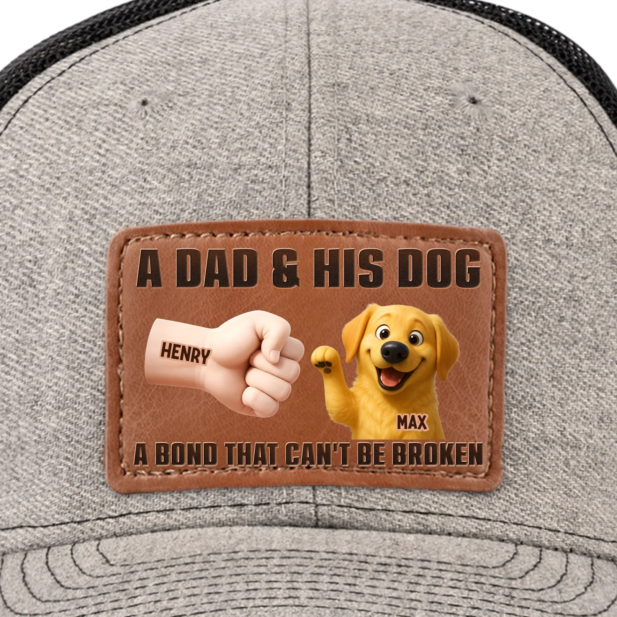 Paws Down, Best Dad Ever - Dog Personalized Custom Leather Patch Hat - Father's Day, Gift For Pet Owners, Pet Lovers - Image 3