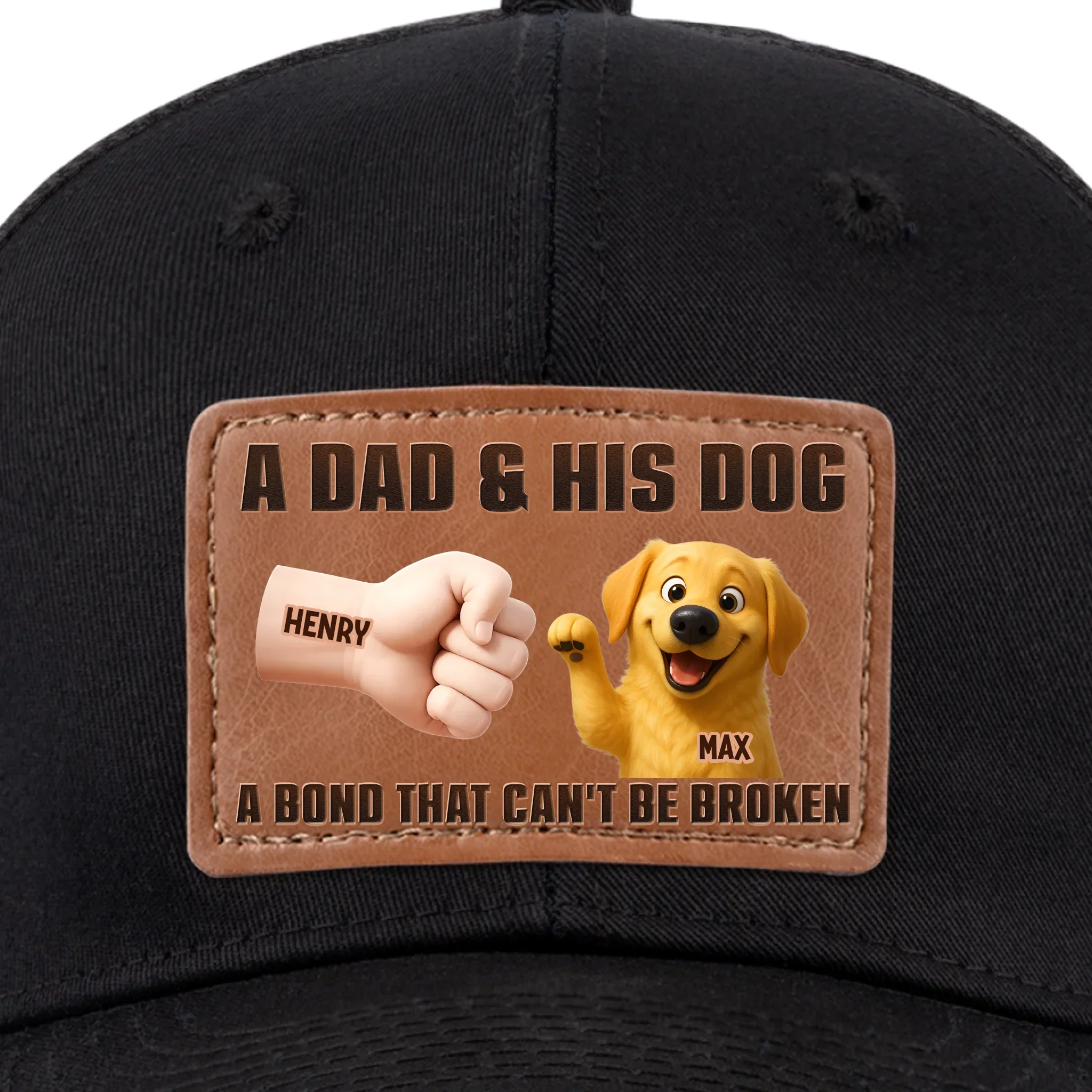 Paws Down, Best Dad Ever - Dog Personalized Custom Leather Patch Hat - Father's Day, Gift For Pet Owners, Pet Lovers - Image 4