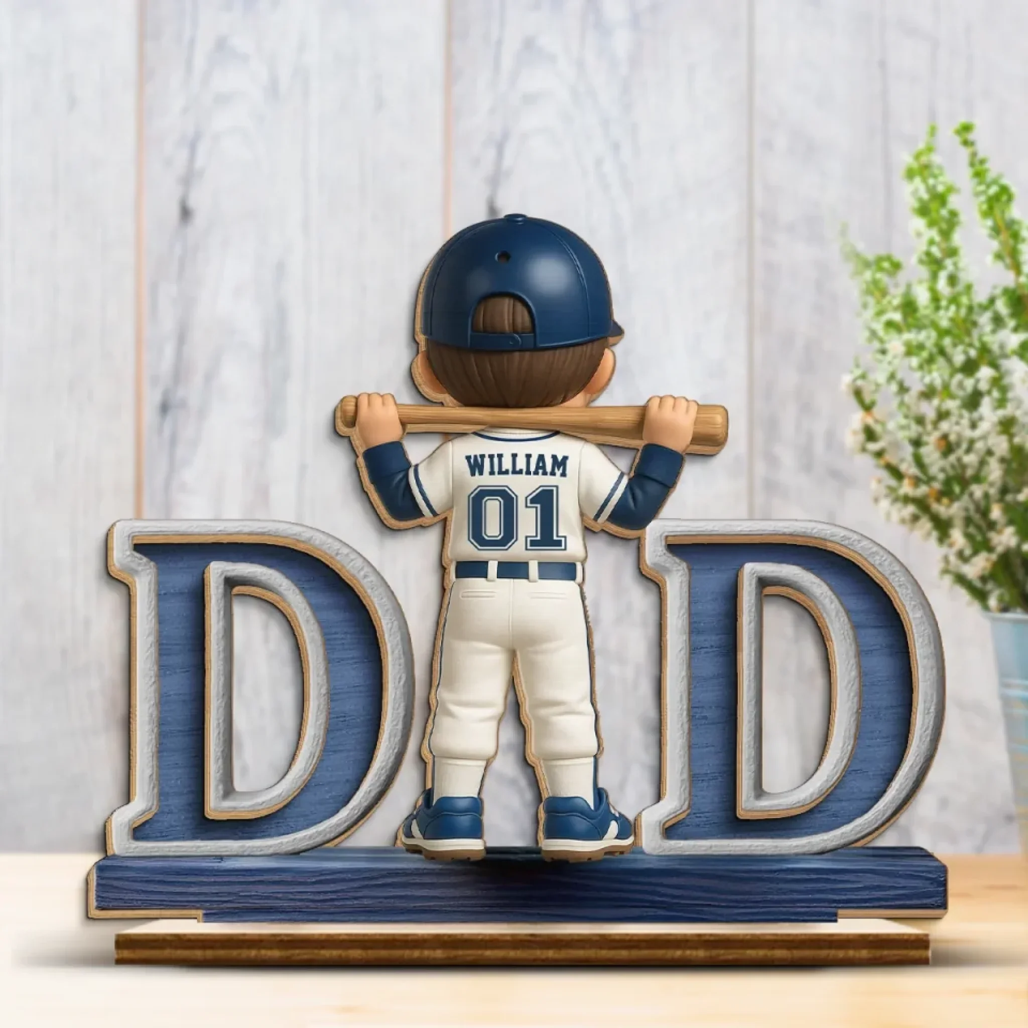 Pitch Perfect Dad - Family Personalized Custom Shaped 2-Layered Wooden Plaque With Flat Stand - Father's Day, House Warming Gift For Dad, Sport Lovers, Sport Players - Image 3