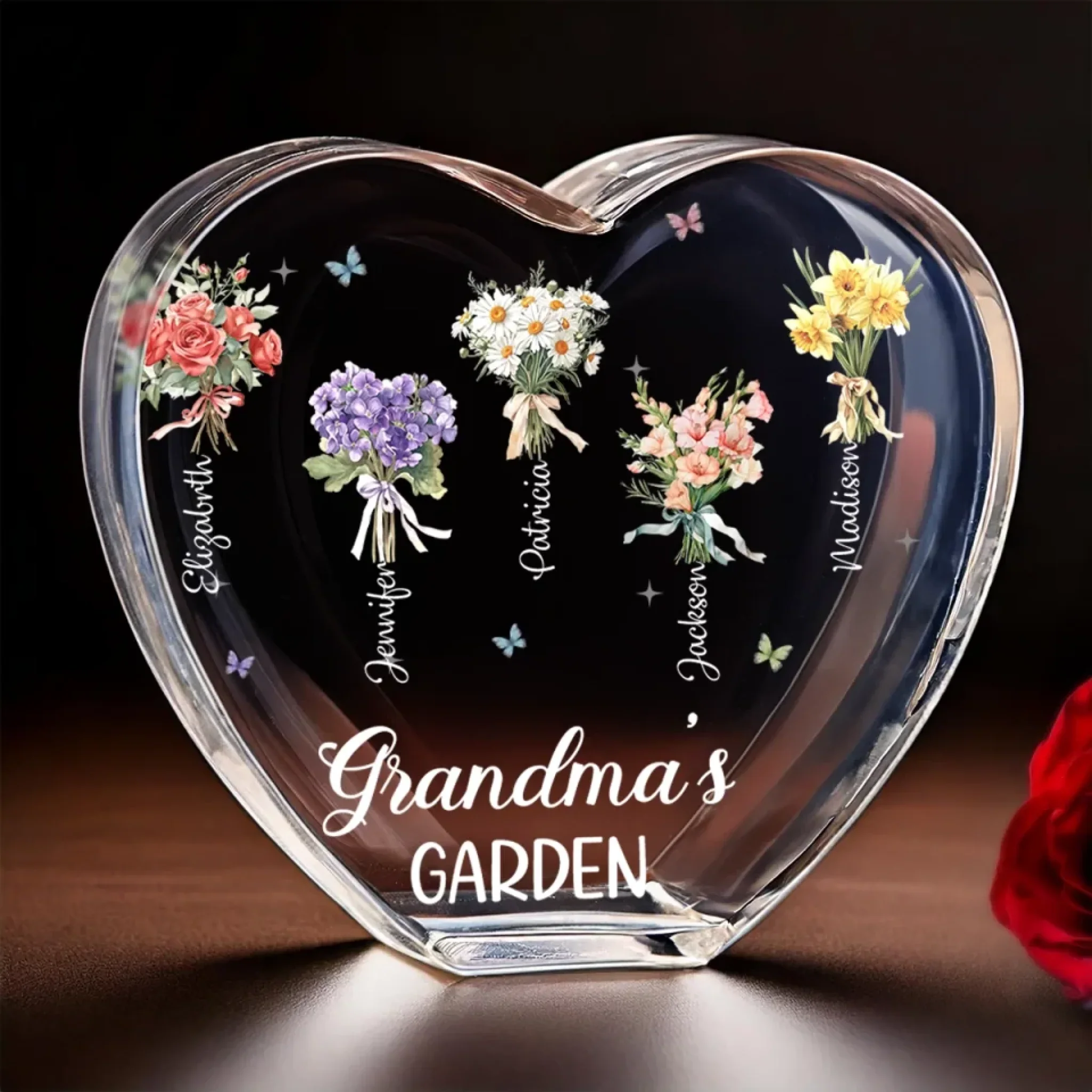 Planted In Her Heart - Family Personalized Custom 3D Crystal Heart Shaped - Mother's Day, Gift For Mom, Grandma - Image 4