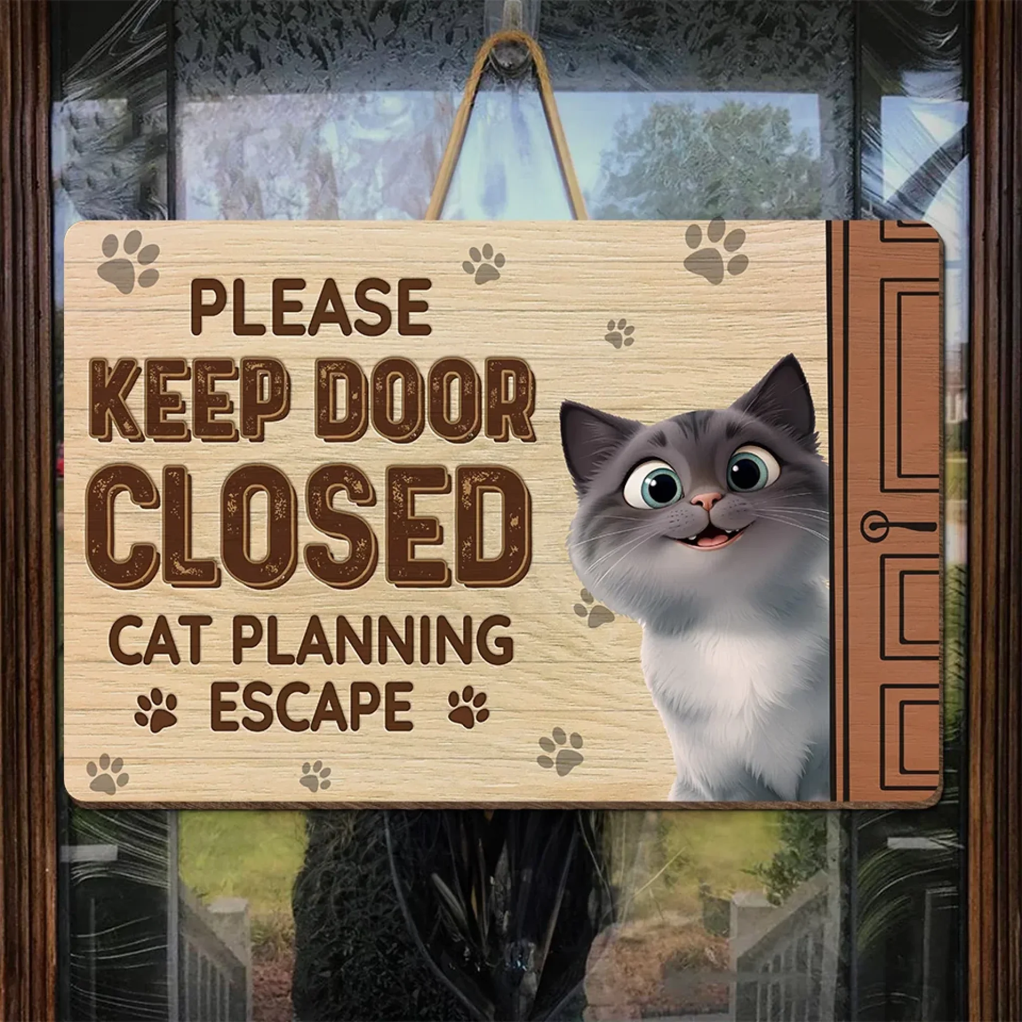 Plotting My Great Escape - Cat Personalized Custom Home Decor Wood Sign - House Warming Gift For Pet Owners, Pet Lovers - Image 4