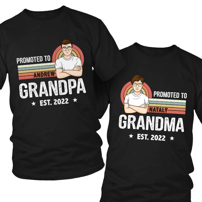 Promoted To Grandparents - Personalized Matching Couple T-Shirt - Gift For Couple, Husband Wife, Grandparents - Image 2