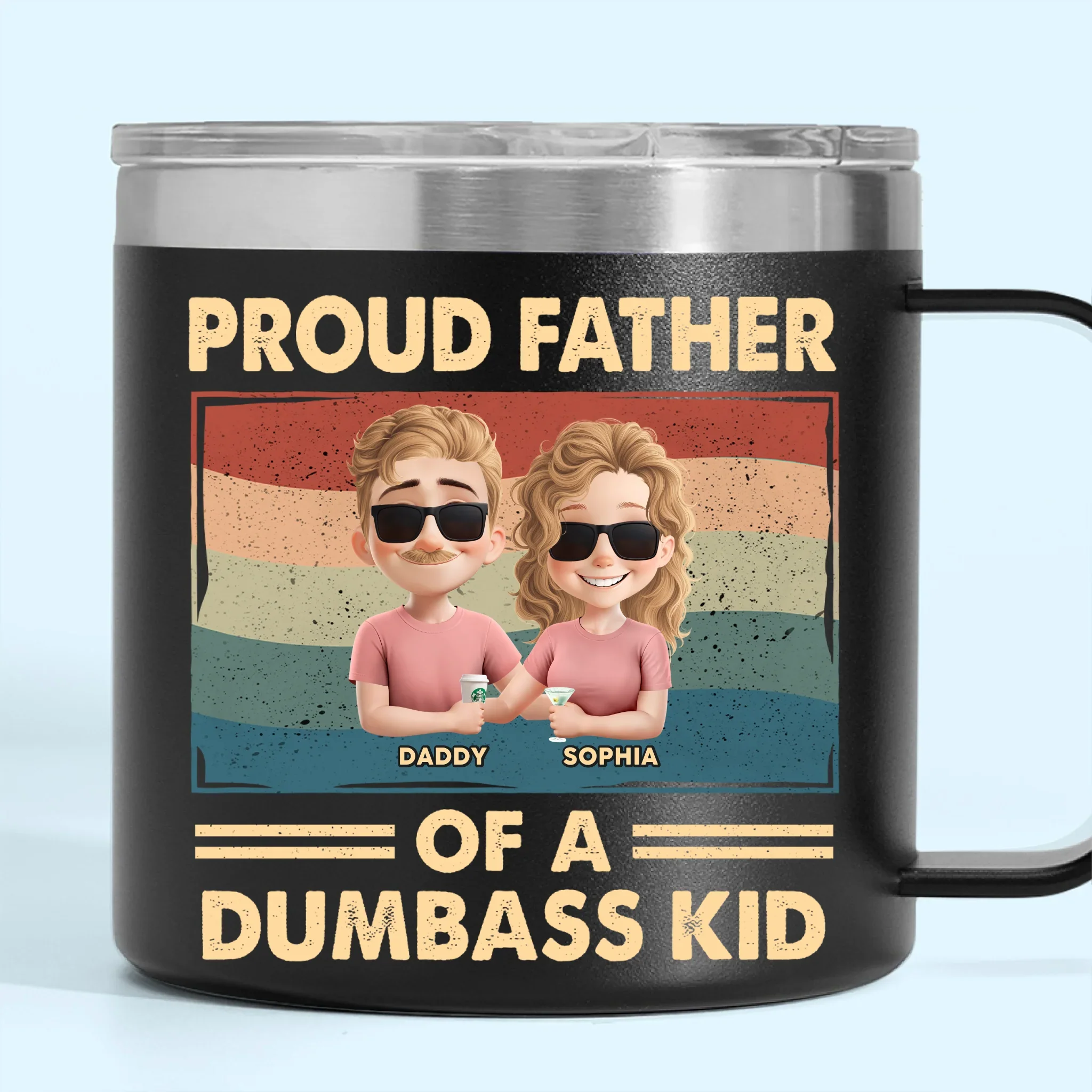 Proud Father Of A Few Dumbass Kids - Family Personalized Custom 14oz Stainless Steel Tumbler With Handle - Father's Day, Gift For Dad, Grandpa - Image 2