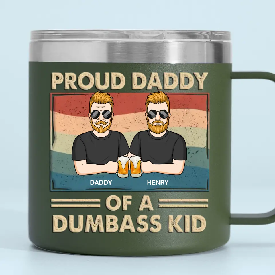 Proud Father Of A Few Kids - Family Personalized Custom 14oz Stainless Steel Tumbler With Handle - Father's Day, Gift For Dad, Grandpa - Image 7