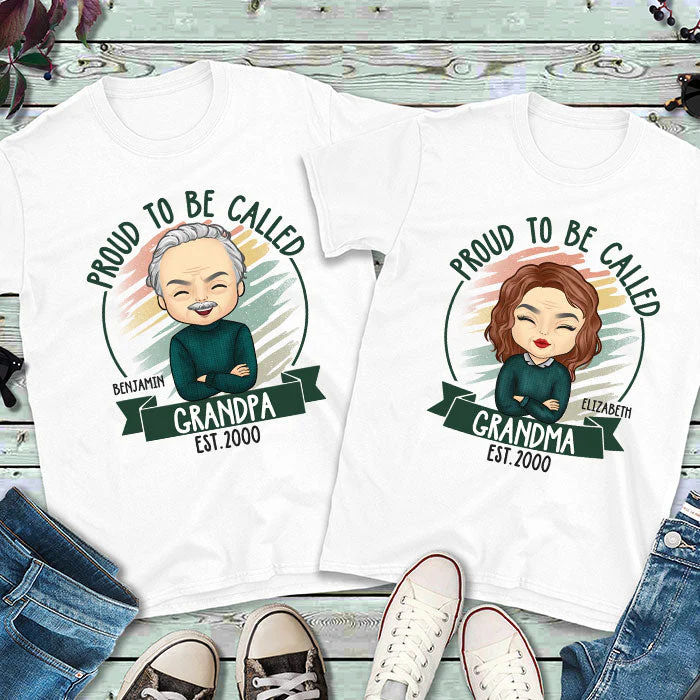 Proud To Be Grandparents - Personalized Matching Couple T-Shirt - Gift For Couple, Husband Wife, Grandparents - Image 3
