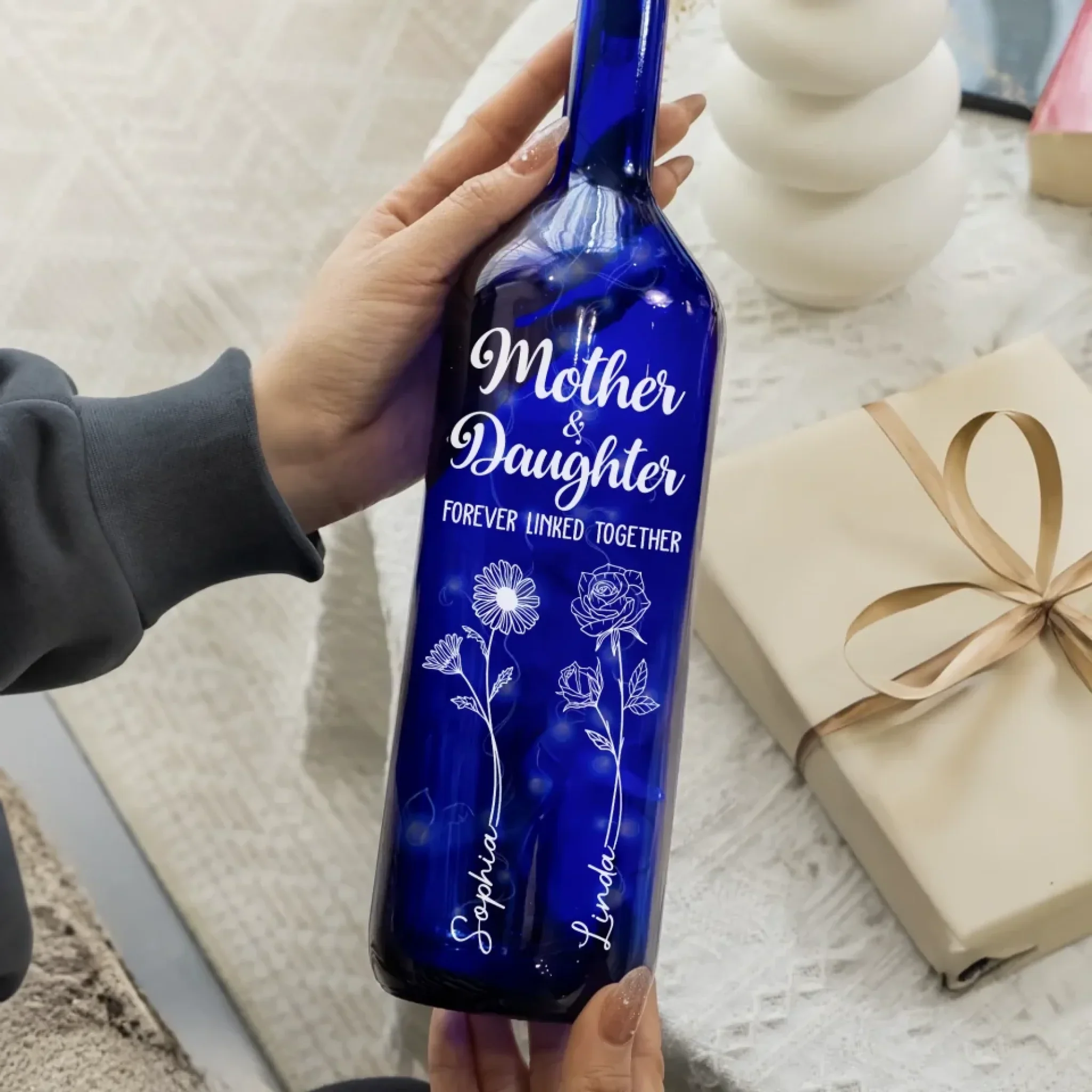 Radiant Love, Eternal Connection - Family Personalized Custom Blue Bottle Lamp - Mother's Day, Gift For Mom, Daughter - Image 3
