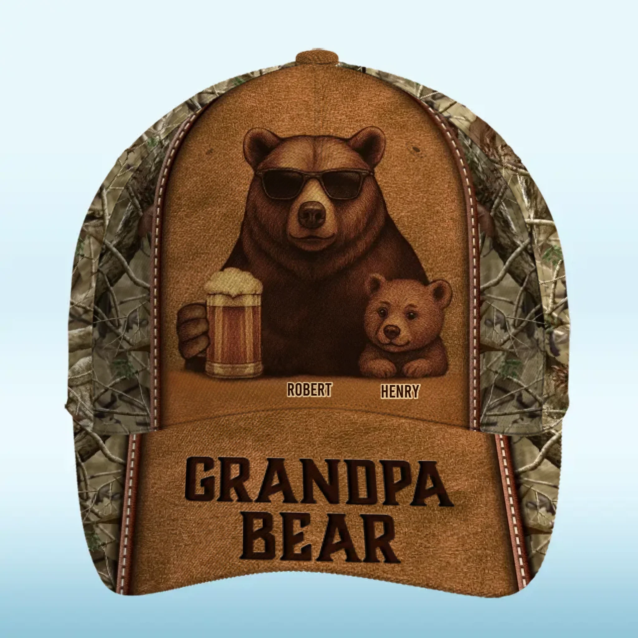 Raised Right By The Strongest Bear - Family Personalized Custom Hat, All Over Print Classic Cap - Father's Day, Gift For Dad, Grandpa - Image 2