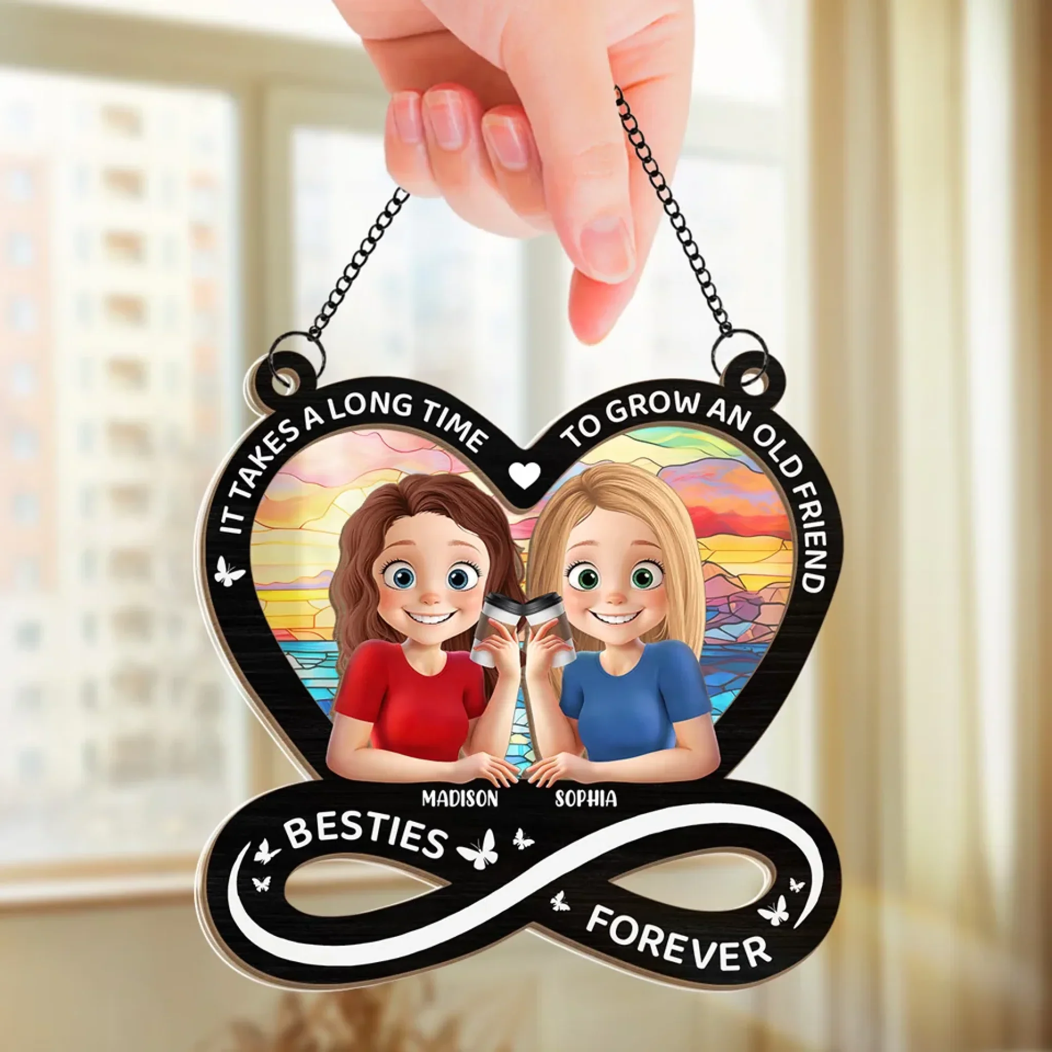 Real Friendship Transcends Time And Space - Bestie Personalized Window Hanging Suncatcher Ornament - Gift For Best Friends, BFF, Sisters - Image 3