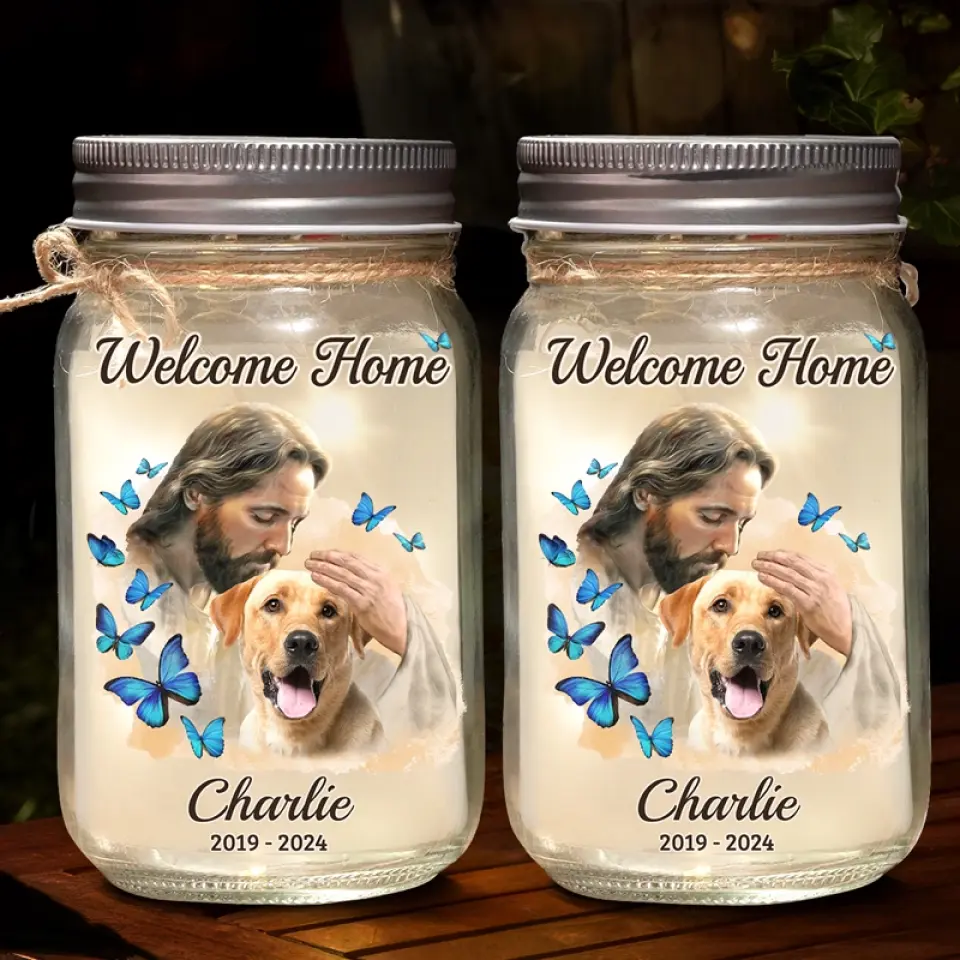 Safe In The Arms Of God - Memorial Personalized Custom Mason Jar Light - Sympathy Gift For Family Members, Pet Owners, Pet Lovers - Image 3
