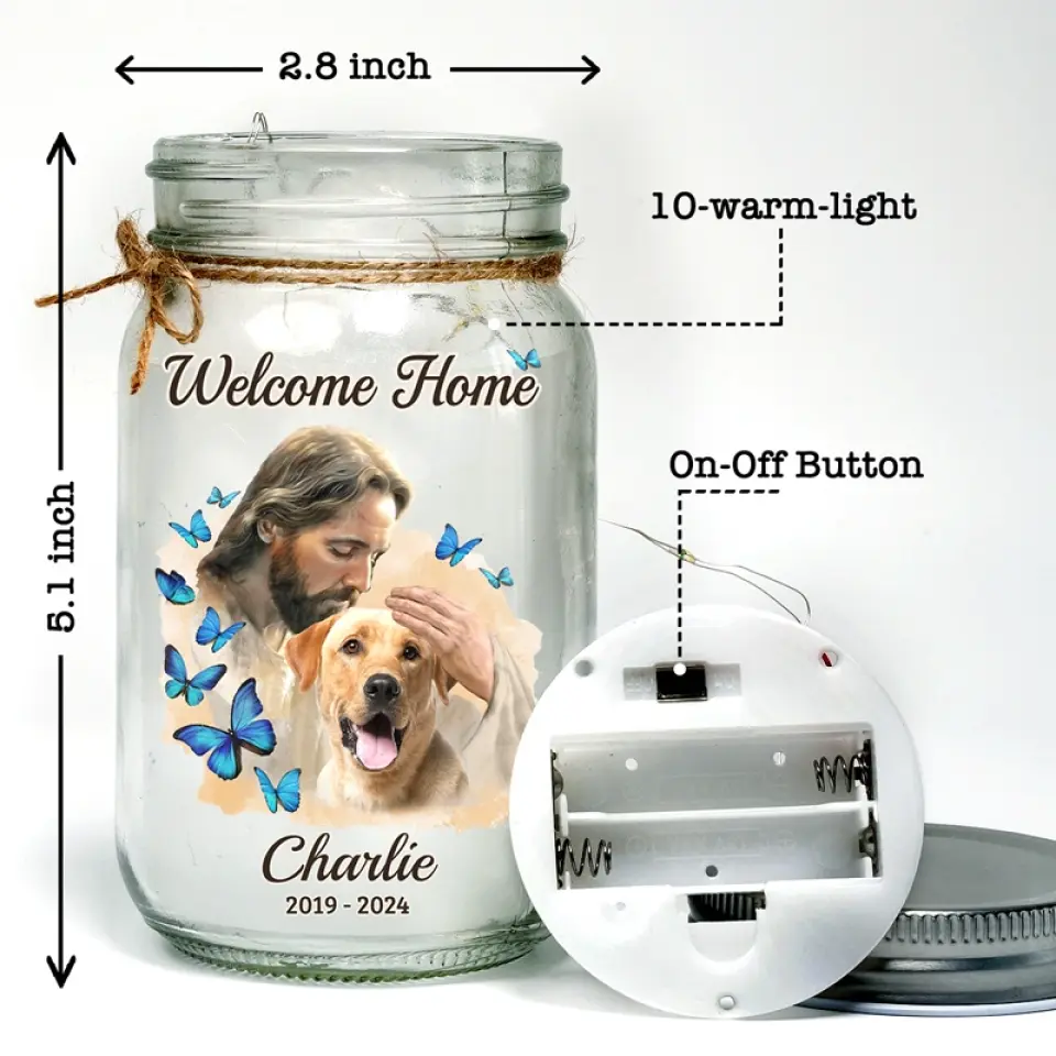 Safe In The Arms Of God - Memorial Personalized Custom Mason Jar Light - Sympathy Gift For Family Members, Pet Owners, Pet Lovers - Image 5