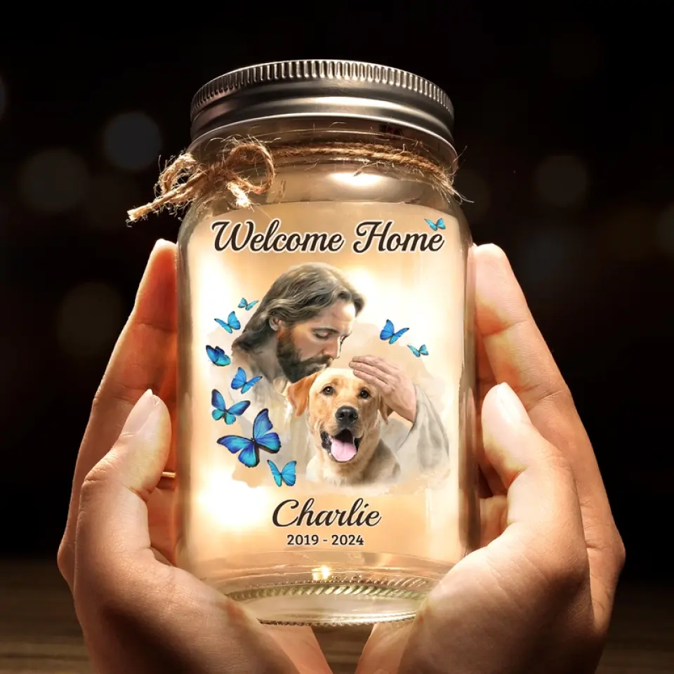 Safe In The Arms Of God - Memorial Personalized Custom Mason Jar Light - Sympathy Gift For Family Members, Pet Owners, Pet Lovers - Image 6