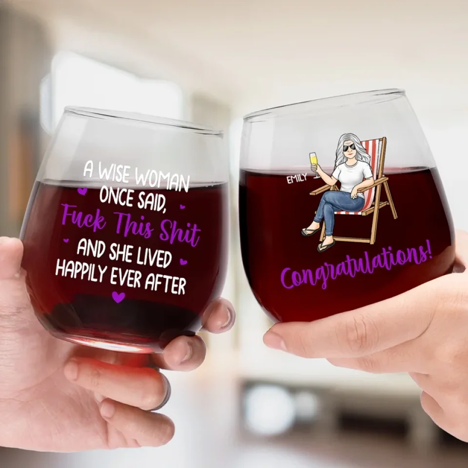 Say Goodbye To Alarms And Hello To Relaxation - Personalized Custom Wine Glass - Appreciation, Retirement Gift For Coworkers, Work Friends, Colleagues - Image 3