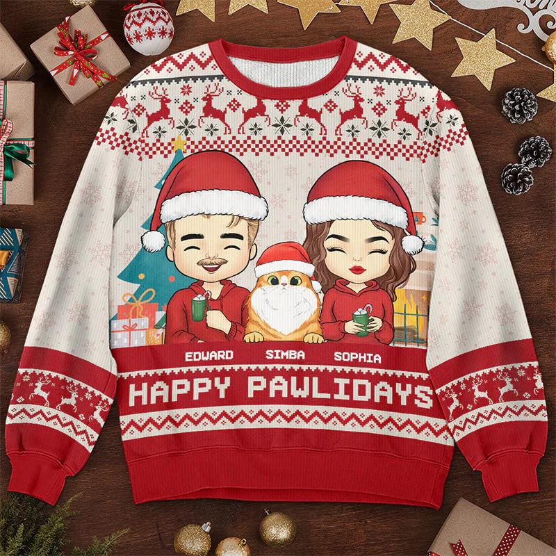 Season's Greetings From Furry Family - Dog & Cat Personalized Custom Ugly Sweatshirt - Unisex Wool Jumper - Christmas Gift For Husband Wife, Pet Owners, Pet Lovers